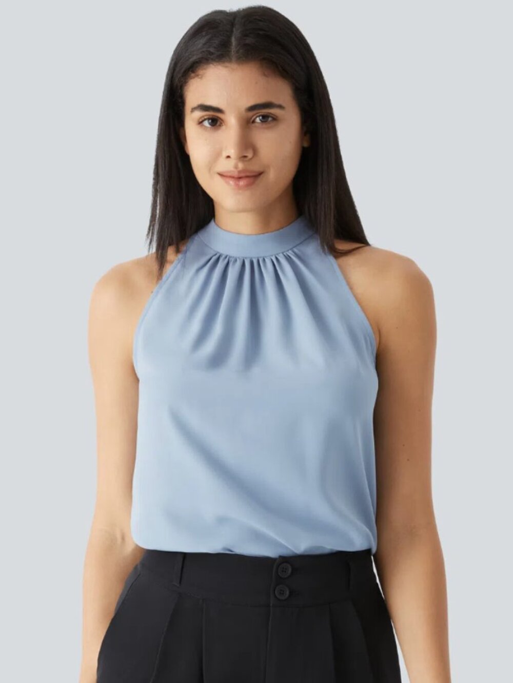Halara Keyhole Back Halter Work Blouse Skyride Blue Size M